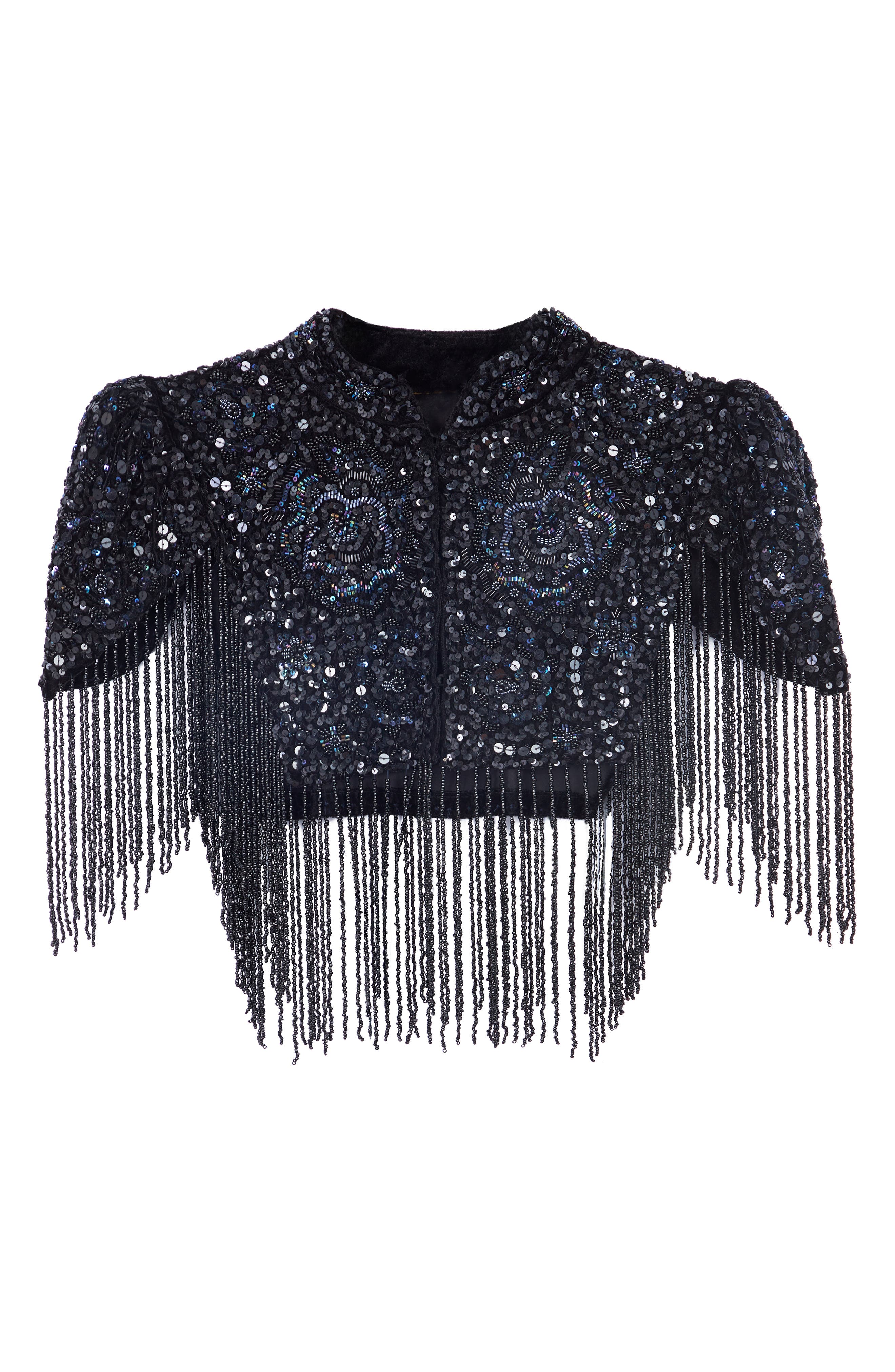 SAACHI Beaded Fringe Velvet Cape (Women) | Nordstromrack