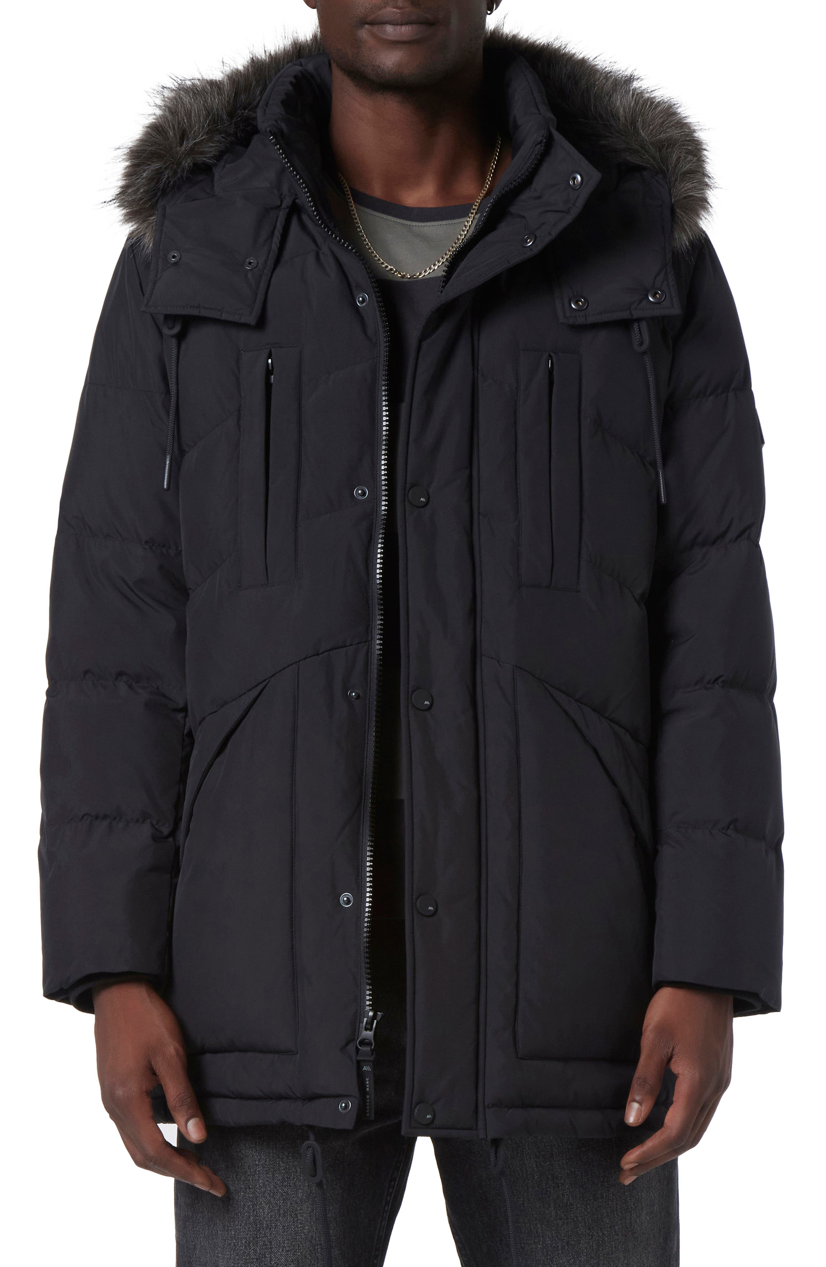 Andrew Marc Tremont Water Resistant Down Quilted Parka with Faux Fur Trim