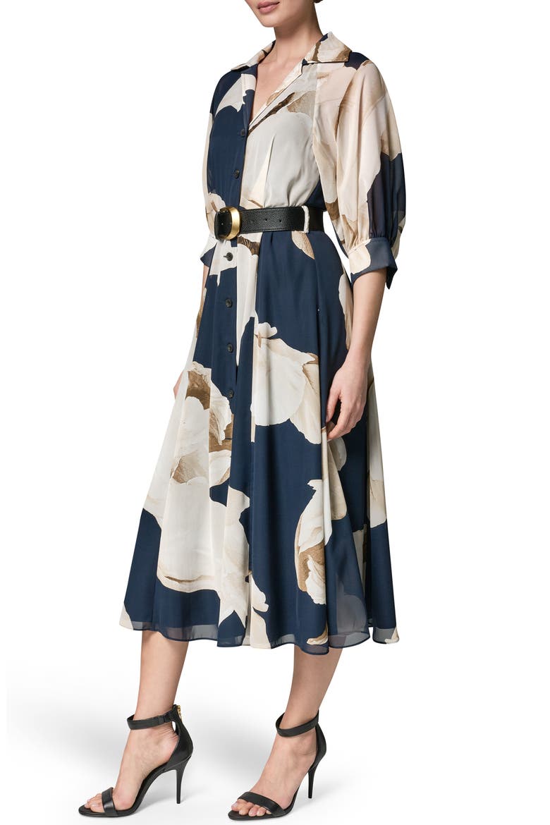 Floral Print Chiffon Midi Shirtdress, Alternate, color, NIGHT SKY