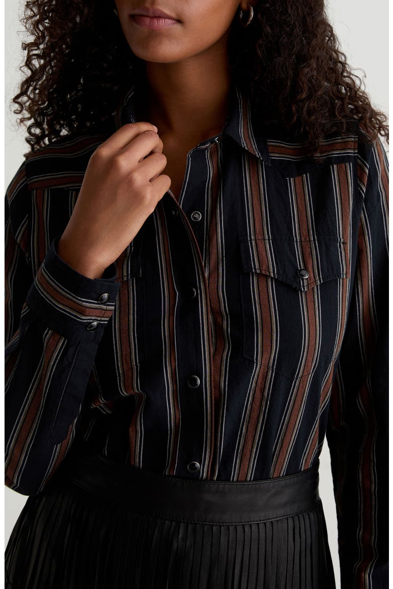 Melia Stripe Cotton Western Snap-Up Shirt, Alternate, color, BOLD STRIPE BLACK MULTI