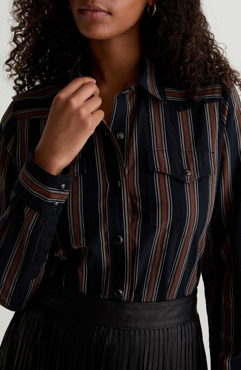 AG Melia Stripe Cotton Western Snap-Up Shirt, Alternate, color, Bold Stripe Black Multi