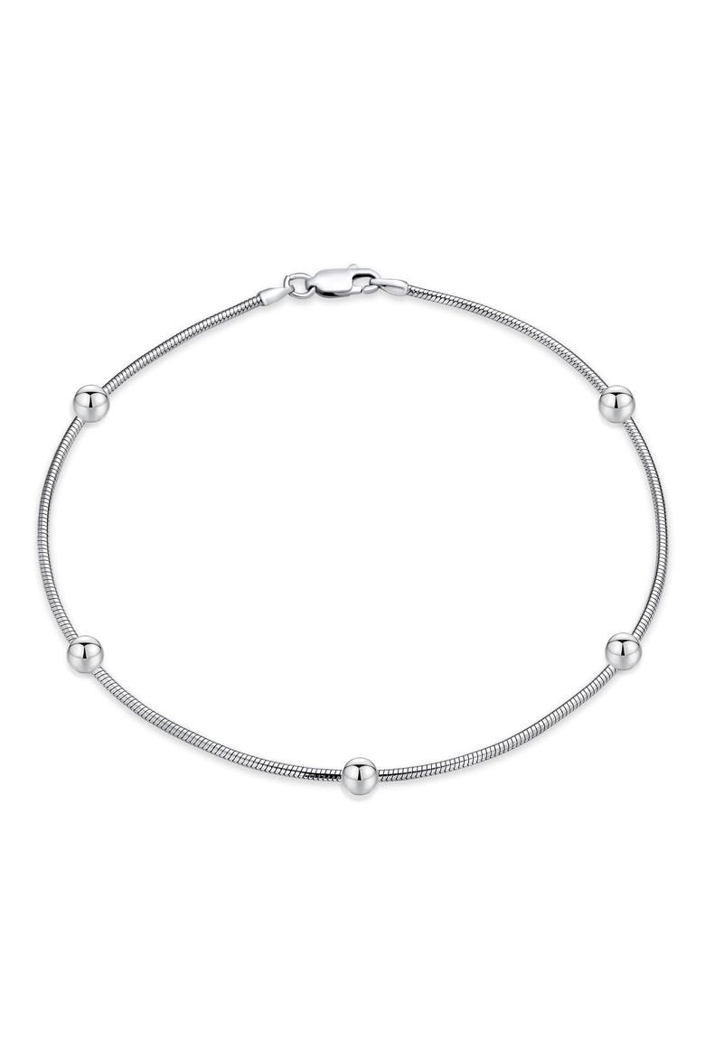 Sterling Silver Station Bead Anklet, Main, color, SILVER