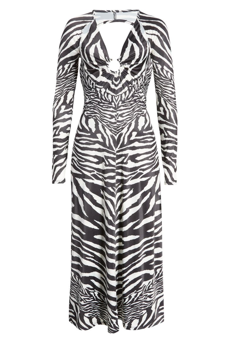 Meena Floral Long Sleeve Plunge Neck Dress, Alternate, color, BLANC ZEBRA
