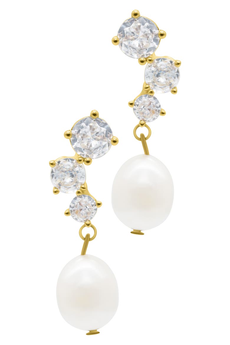 CZ & 9-10mm Freshwater Pearl Drop Earrings, Alternate, color, GOLD