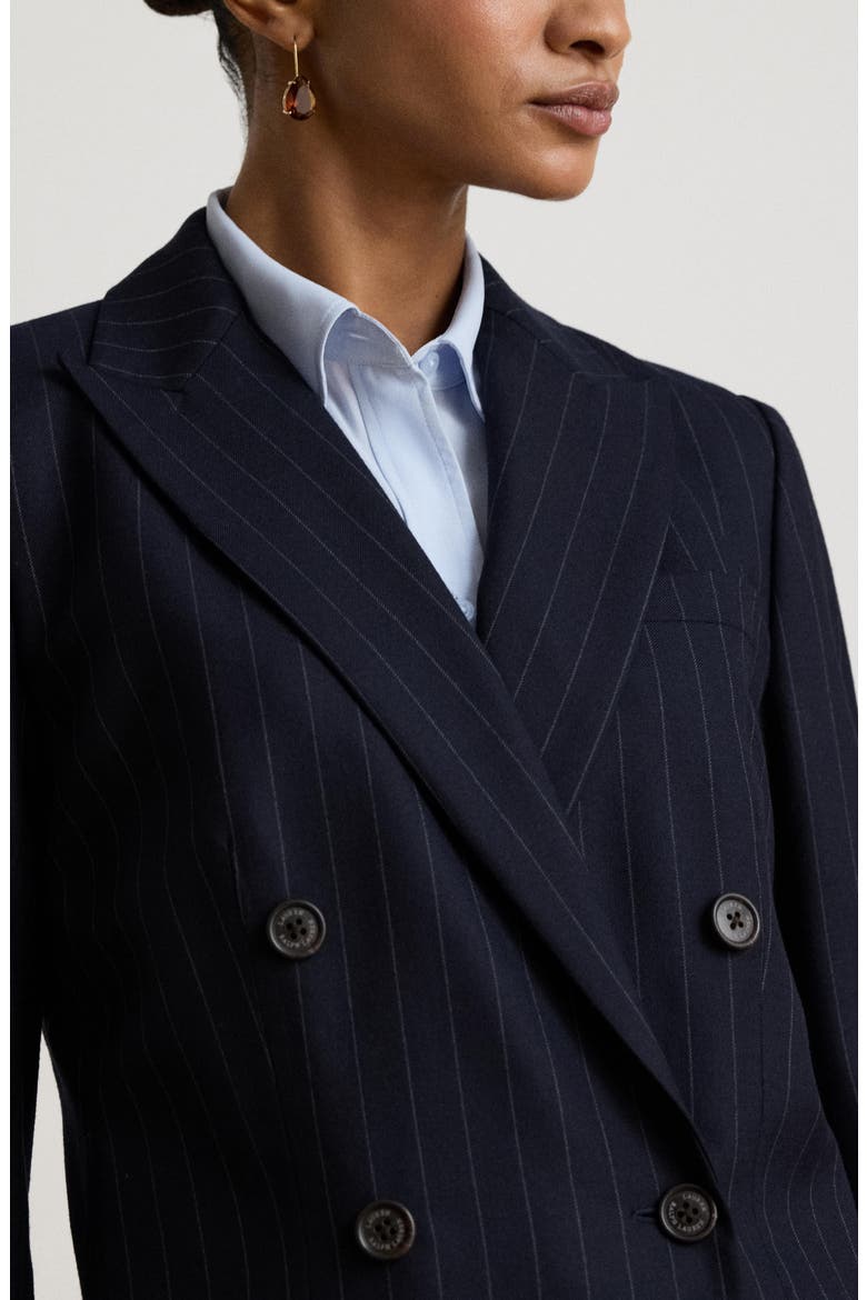 Pinstripe Double-Breasted Twill Blazer, Alternate, color, NAVY BLUE/ WHITE