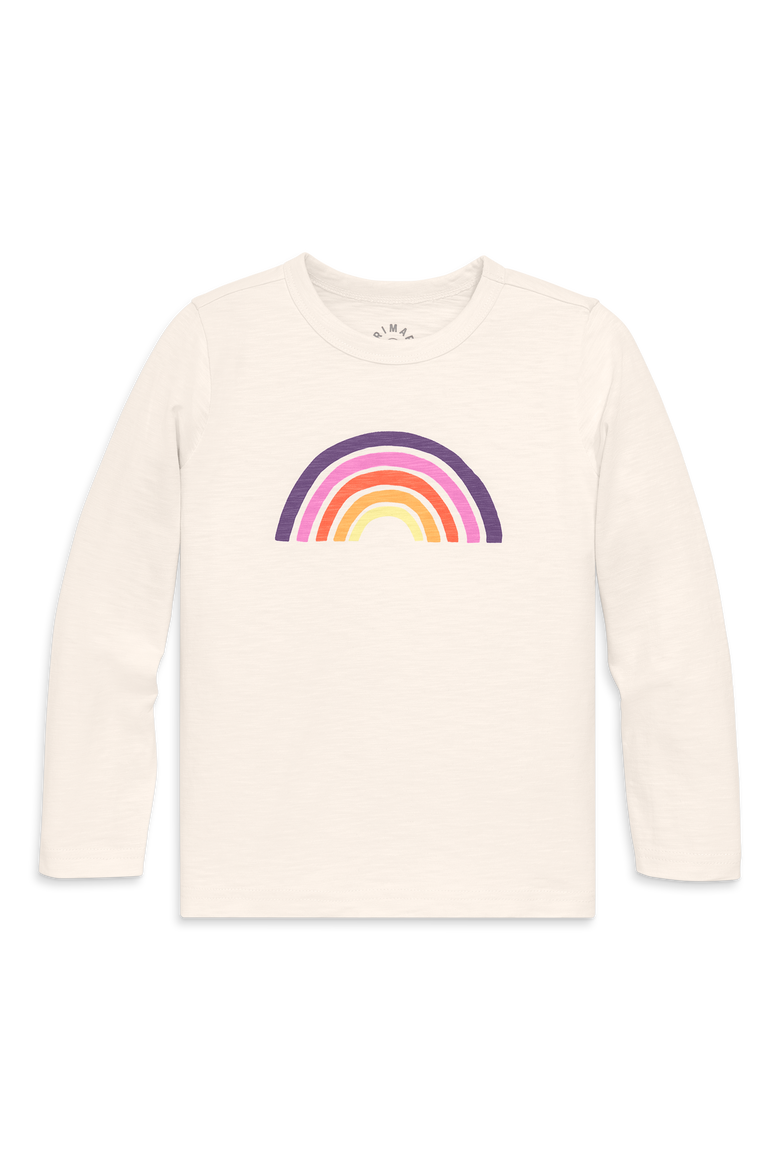 Kids Long Sleeve Cutout Rainbow Tee in Oat Cutout Rainbow, Main, color, Oat Cutout Rainbow