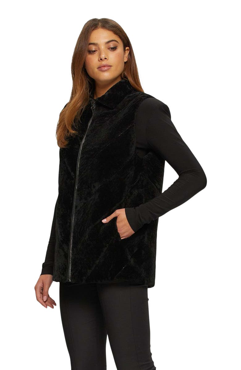 GORSKI Reversible Chevron Genuine Shearling Vest, Main, color, Black/Black