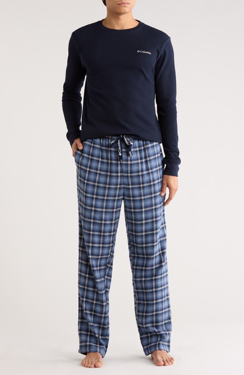 Columbia Long Sleeve Thermal Shirt & Plaid Flannel Pants Pajamas, Main, color, Collegiate Nvy/ Swtch Trt