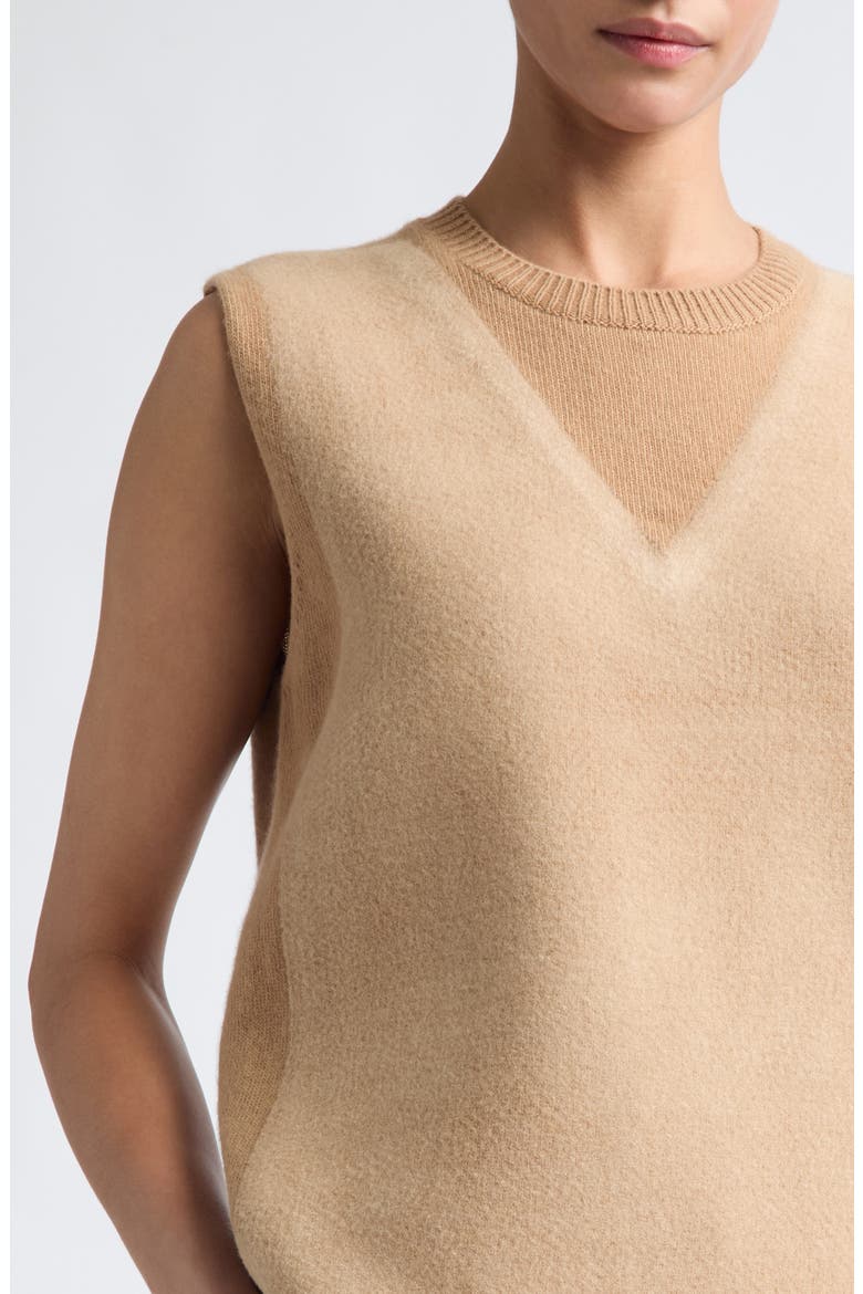 Fuse Trompe L'Oeil Virgin Wool Sweater Vest, Alternate, color, CAMEL/ ECRU