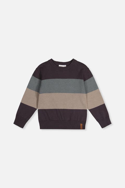 Colorblock Knit Ribbed Cuffs Crew Neck Sweater