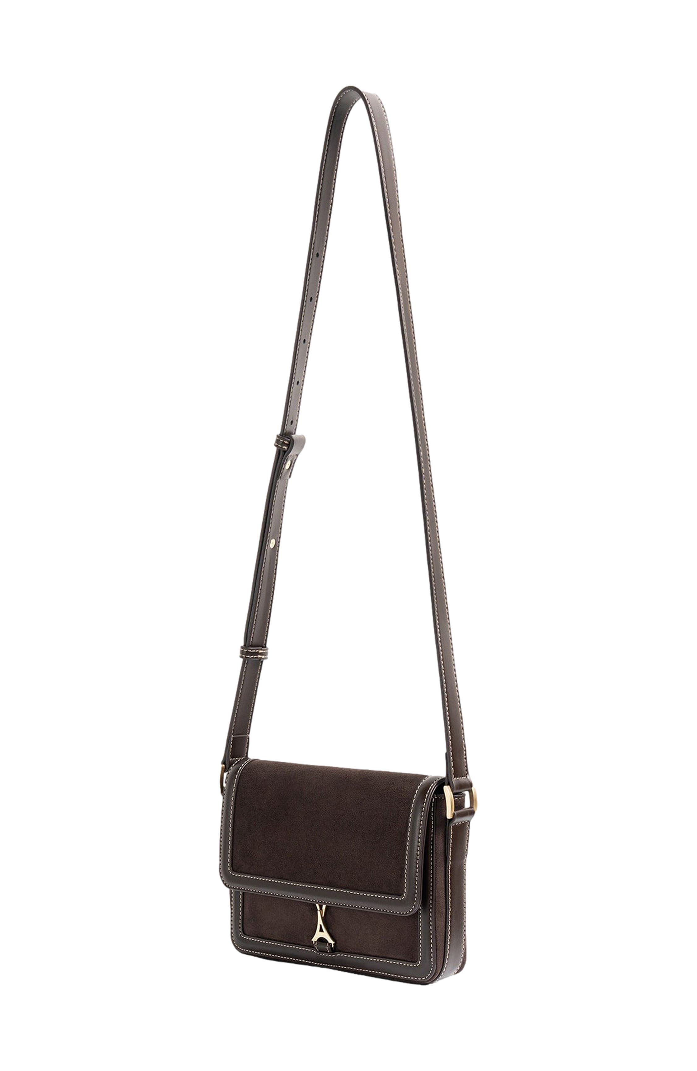 Suede & Leather Crossbody Bag, Alternate, color, Brown