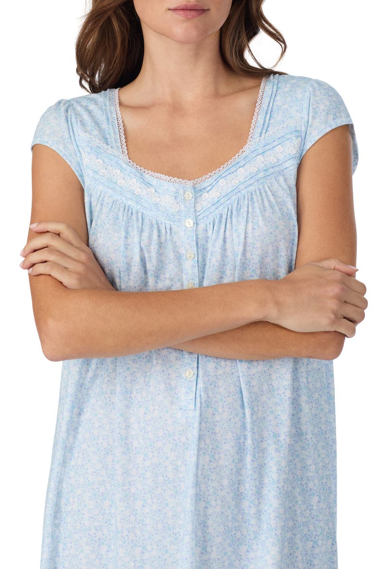 Cap Sleeve Short Cotton Nightgown, Alternate, color, AQUA PRINT