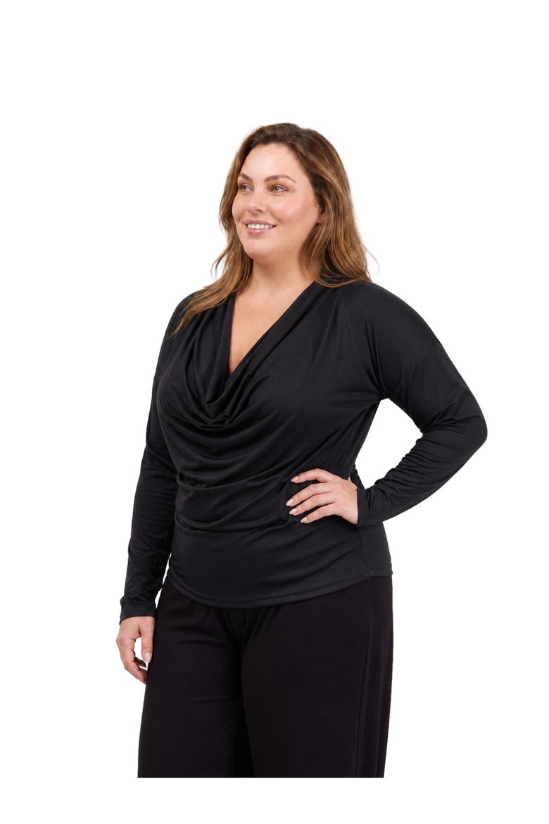 Elevate Curvy Cowl Neck Long Sleeve Top, Alternate, color, Black