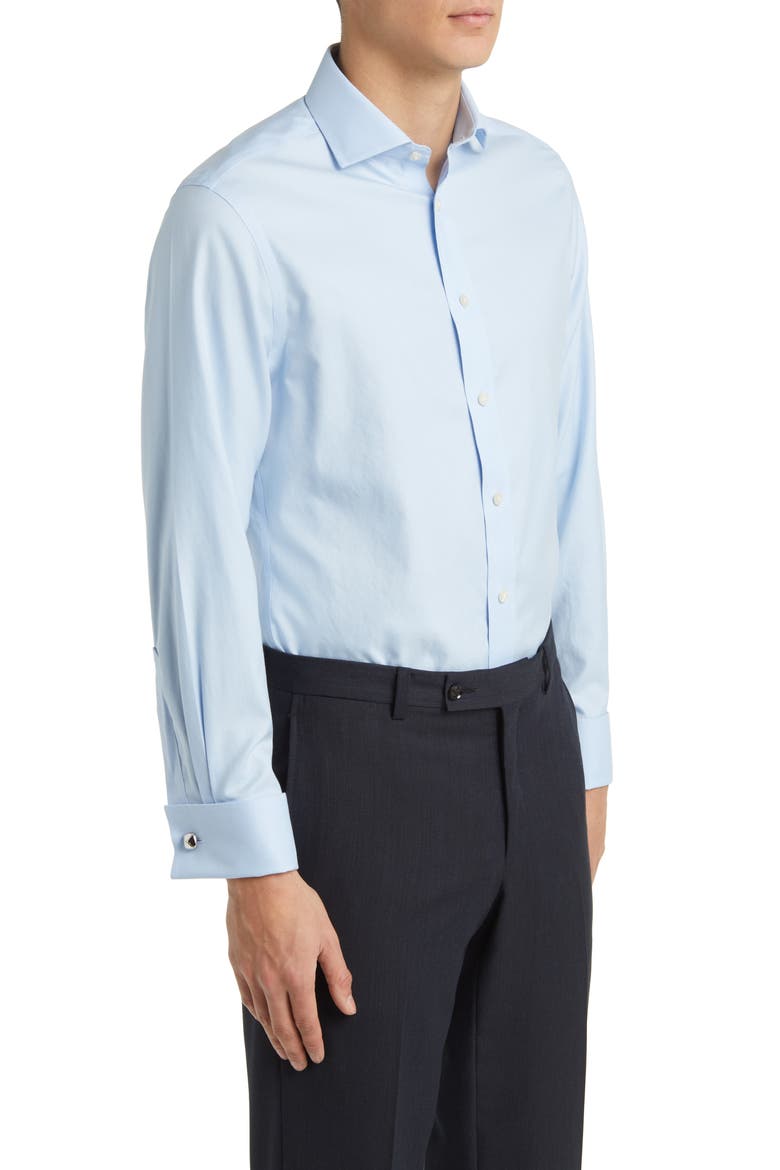 Non-Iron Twill Cutaway Slim Fit Shirt Double Cuff, Alternate, color, SKY BLUE
