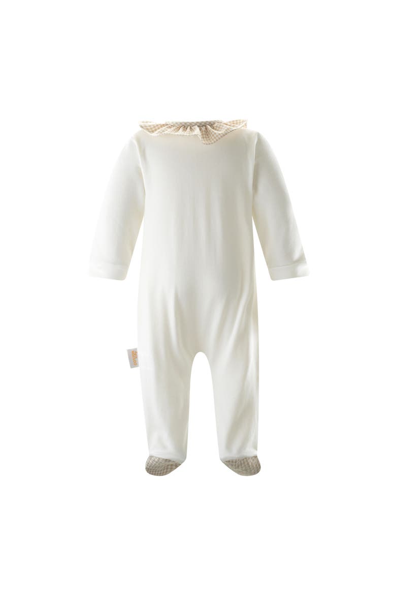 Gingham Frill Collar Babygro, Main, color, White