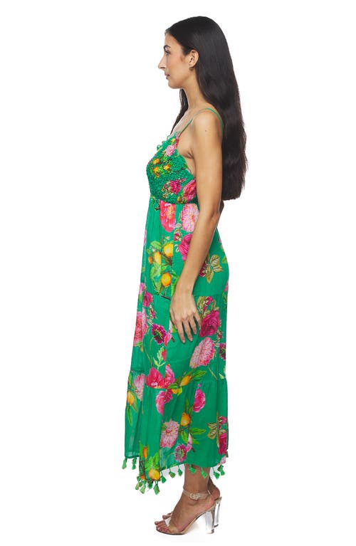 Ranee's Ranees Floral Print Cotton Cover-up Maxi Dress In Green