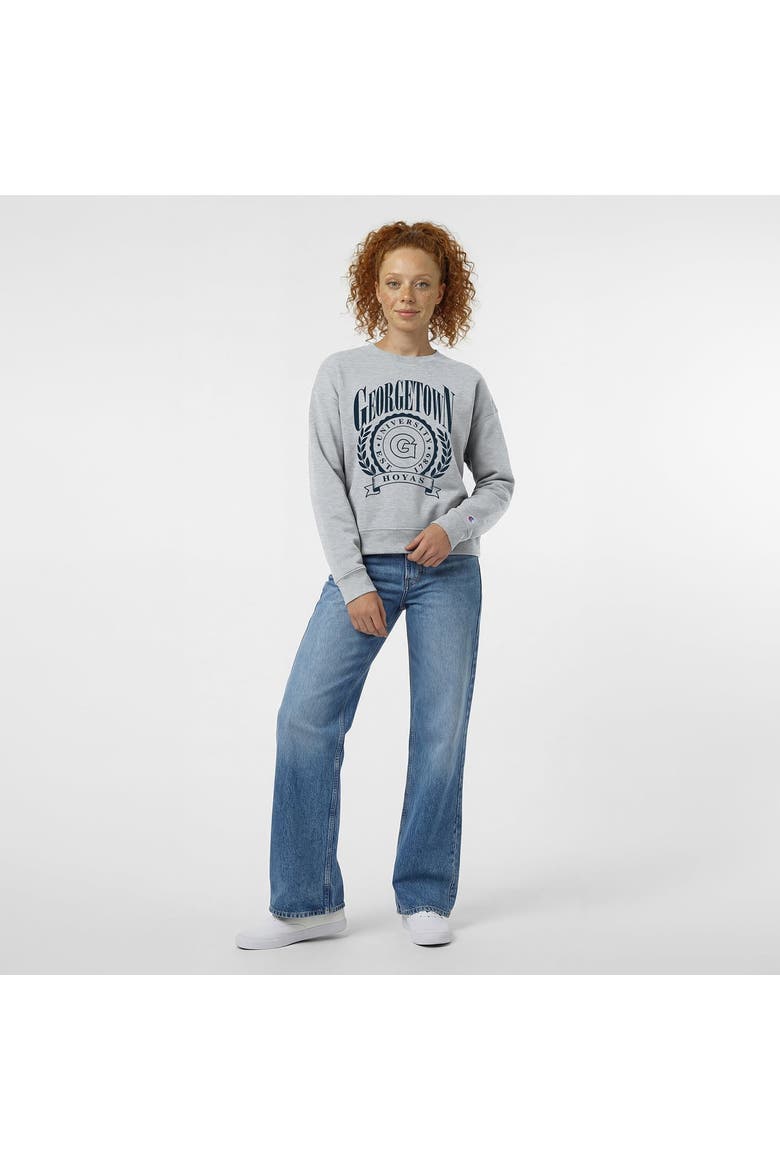 Women's Champion  Heather Gray Georgetown Hoyas Academic Crest Powerblend Crewneck Sweatshirt, Alternate, color, Heather Gray