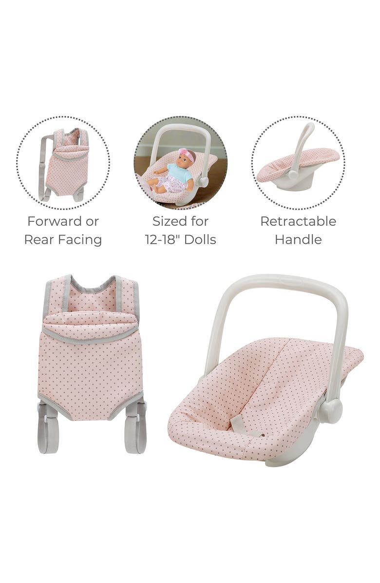 Teamson Kids Olivia's Little World Baby Doll Polka Dot 2-Piece Carrier & Car Seat Set, Alternate, color, Pink