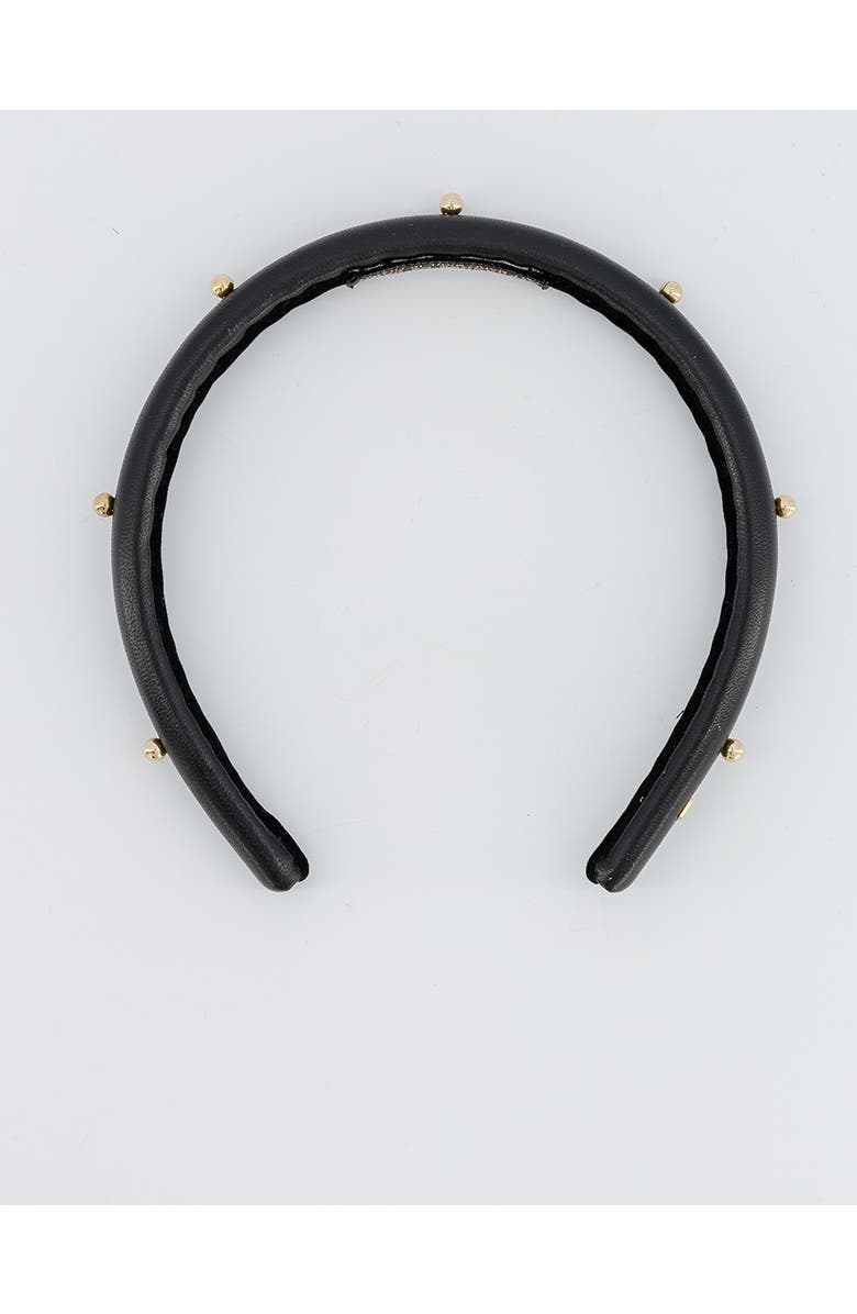 Alexandre de Paris Belle de Jour Leather and Gold Studs Headband, Alternate, color, Black