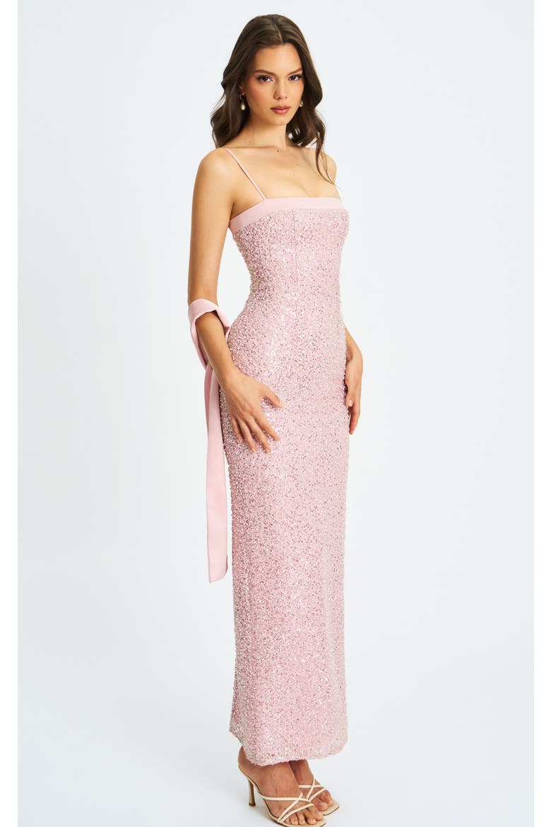 Raizel Beaded Sequin Bodycon Gown with Scarf, Alternate, color, Pink