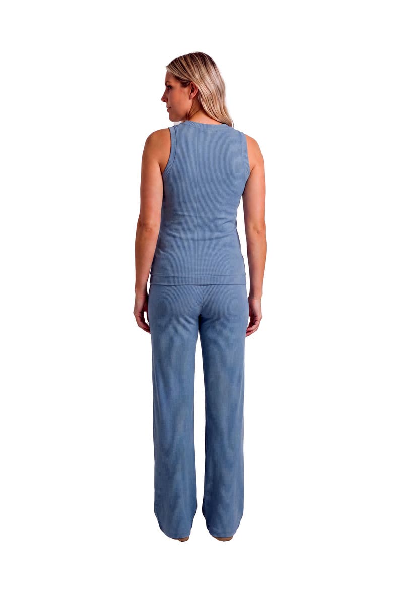 Maternity Basic Ribbed Knit Tank Top and Elastic Waist Wide Leg Pant Set, Alternate, color, Denim