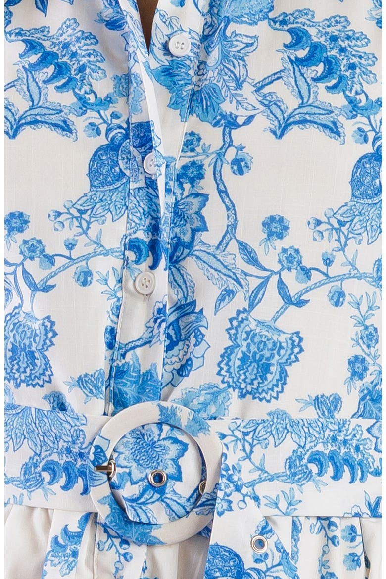 Floral Sleeveless Belted Shirtdress, Alternate, color, IVORY BLUE