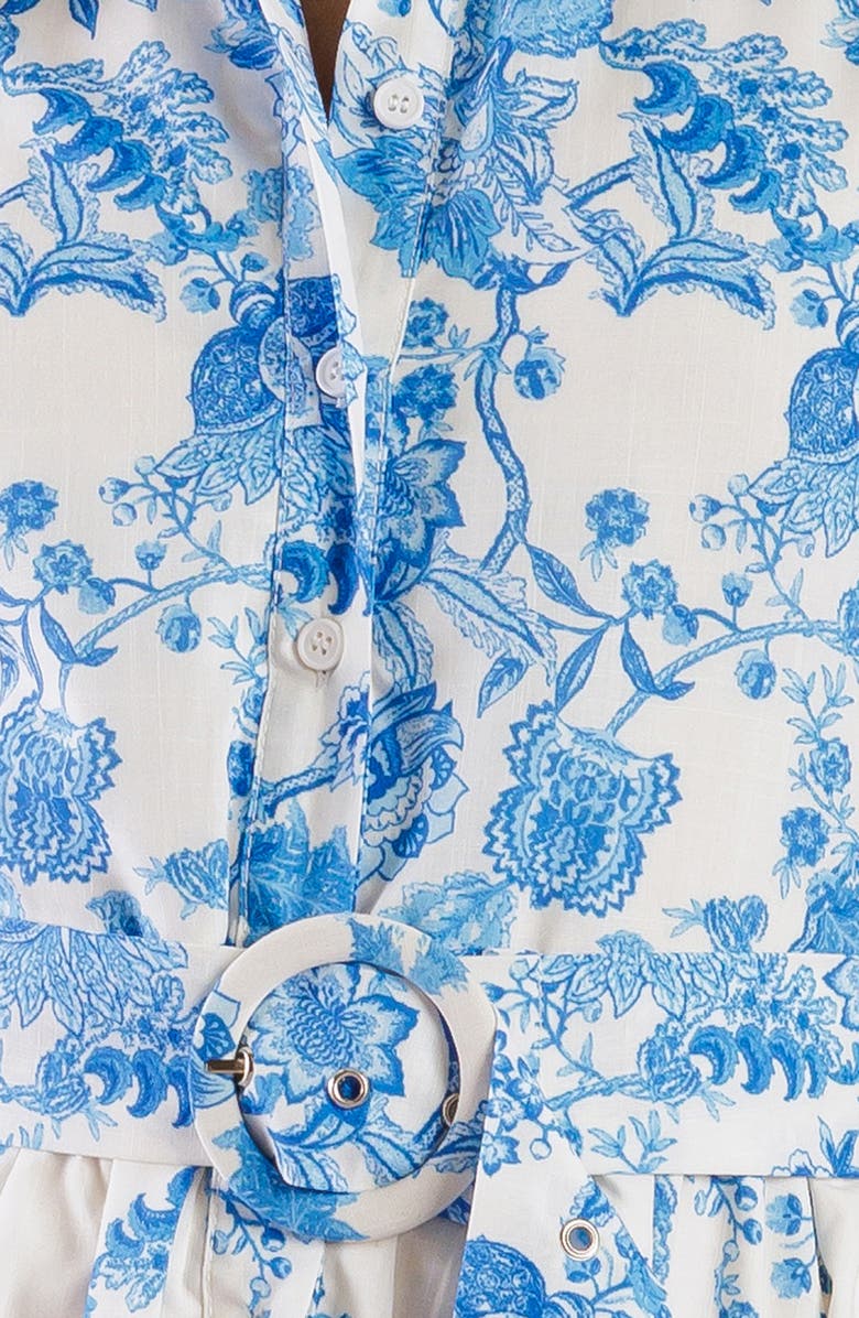 FLYING TOMATO Floral Sleeveless Belted Shirtdress, Alternate, color, Ivory Blue