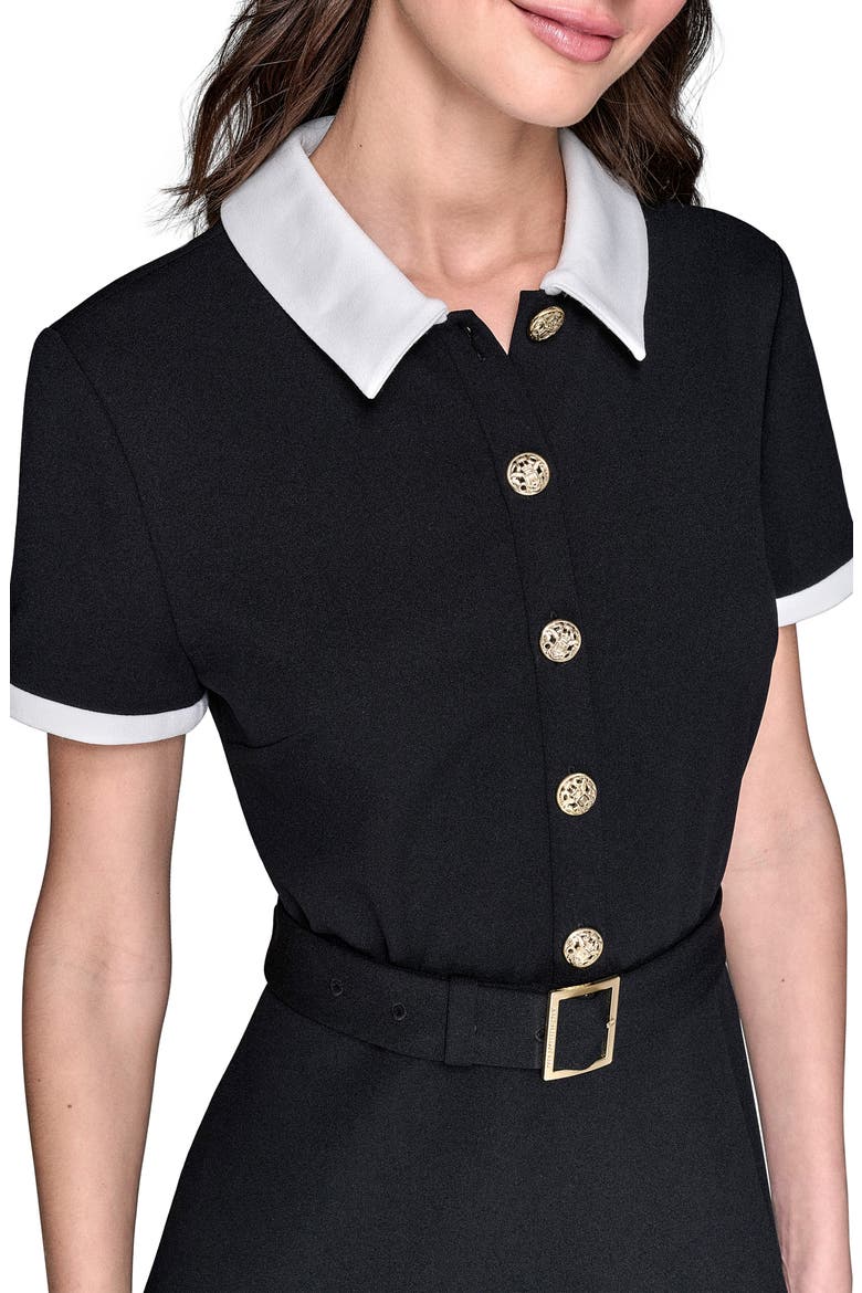 Belted Scuba Crepe Midi Dress, Alternate, color, BLACK/ SOFT WHITE
