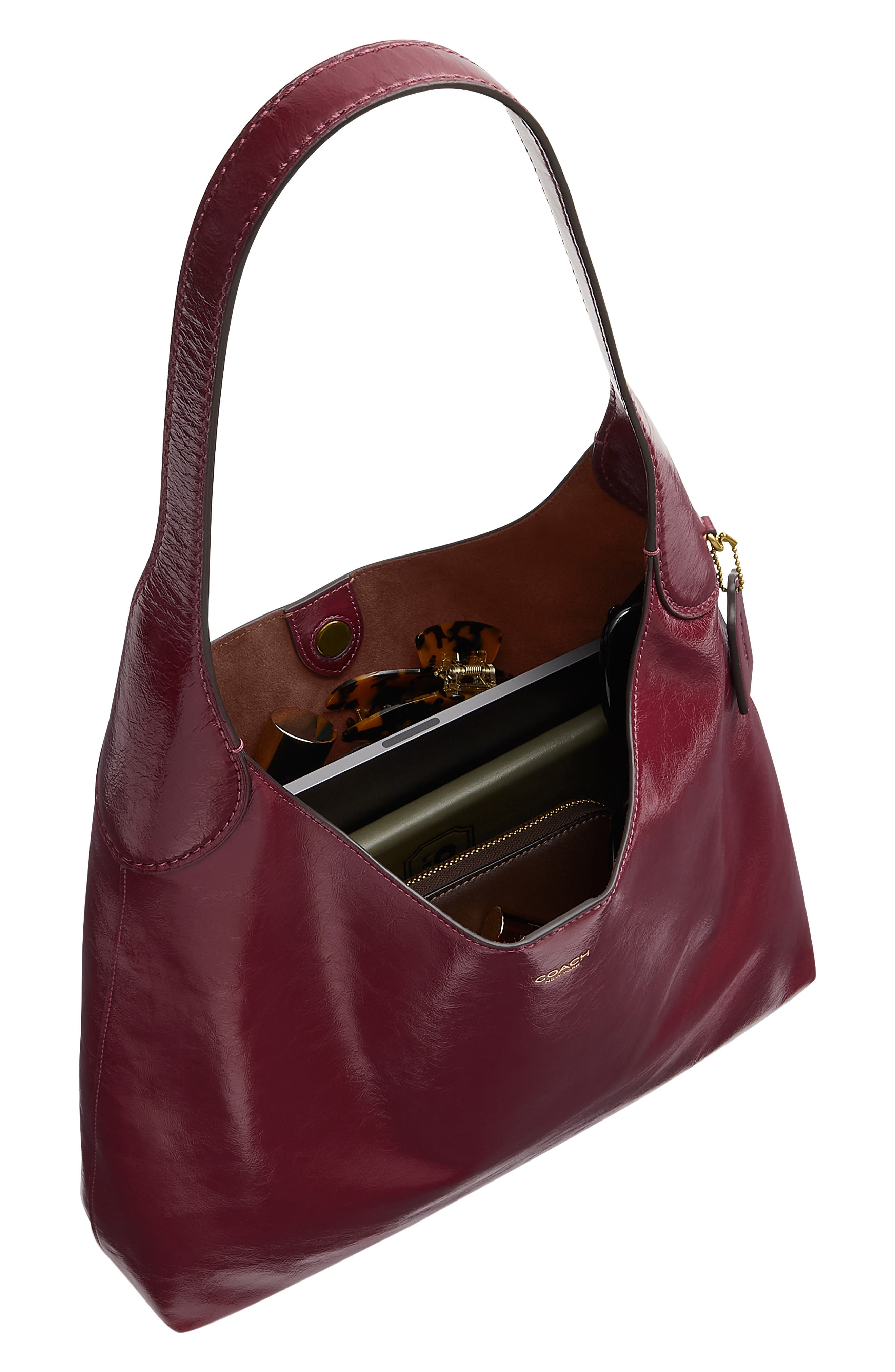 Brooklyn Glazed Leather Shoulder Bag, Alternate, color, DARK CHERRY