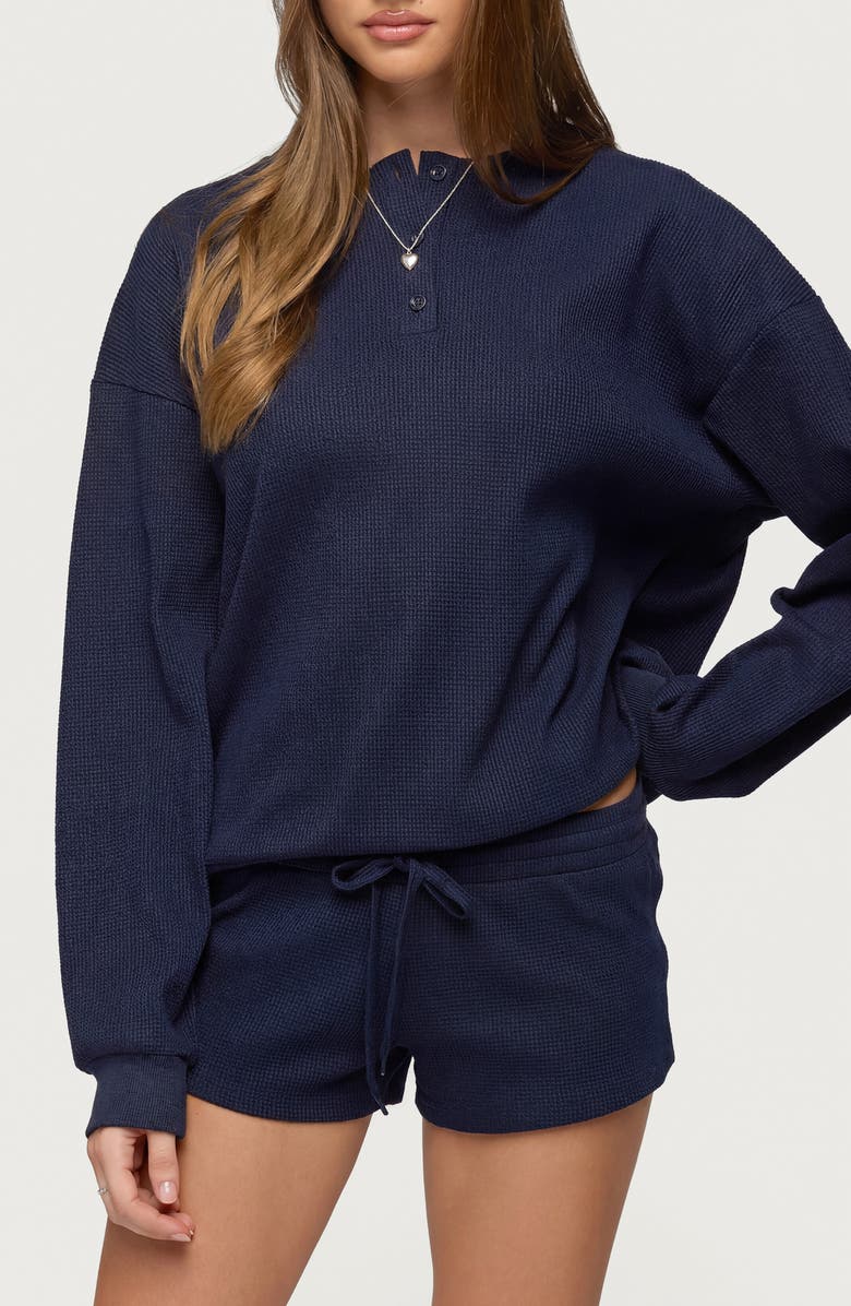 EDIKTED Baila Waffle Knit Henley Top, Main, color, 