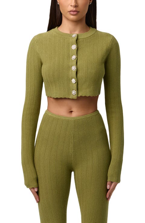 Flower Button Crop Cardigan