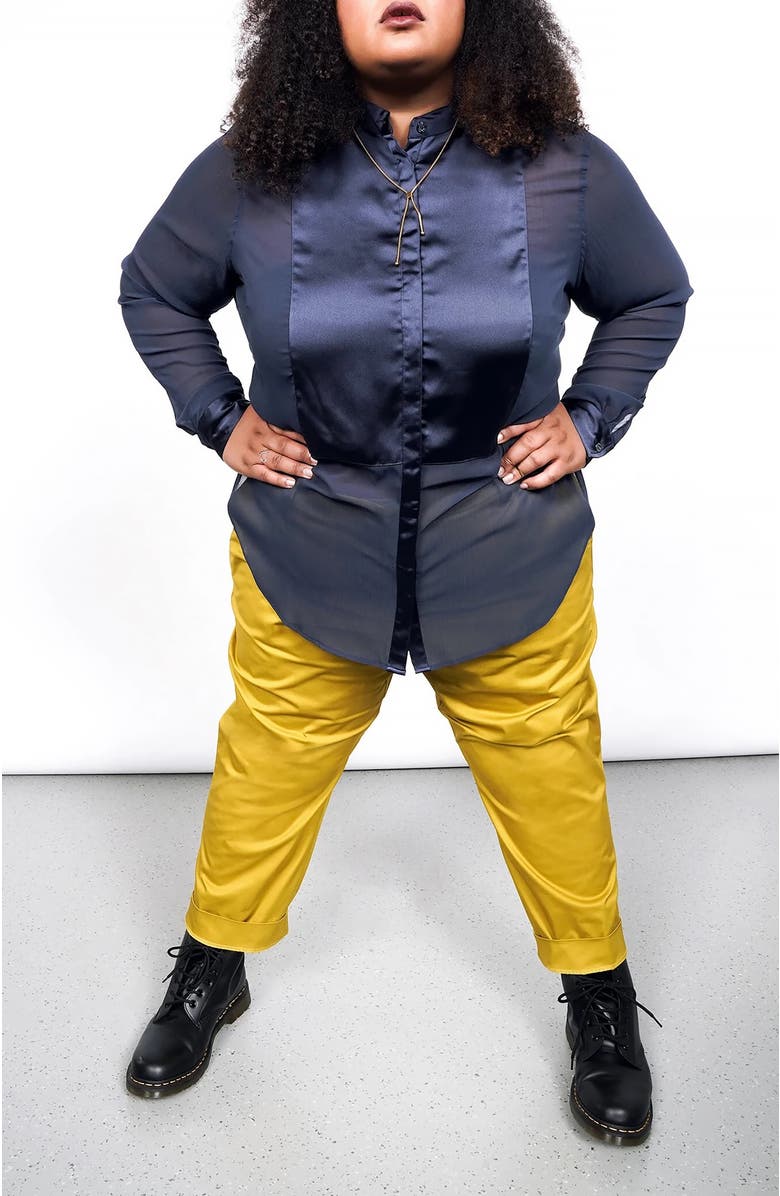 WILDFANG The Empower Sheer Long Sleeve Tuxedo Button Up, Alternate, color, 