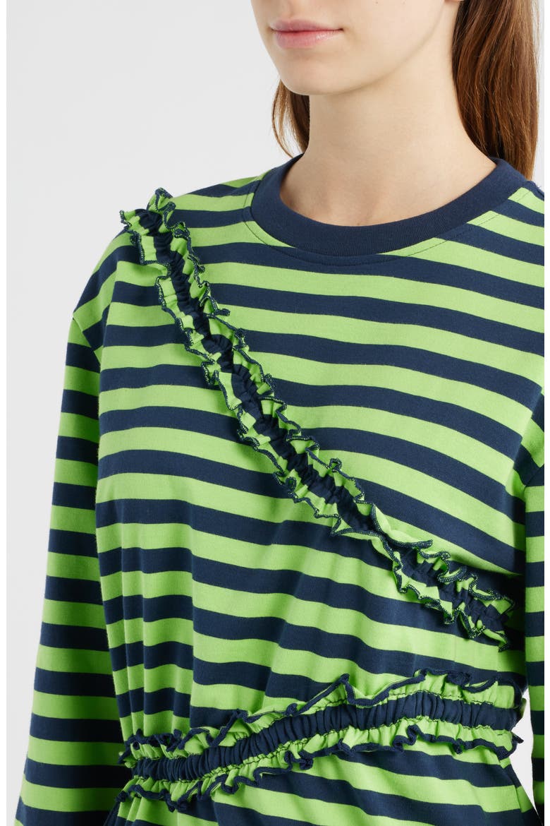 Prudie Stripe Ruffle Trim Top, Alternate, color, LIME