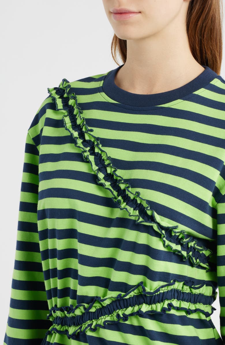 Damson Madder Prudie Stripe Ruffle Trim Top, Alternate, color, Lime