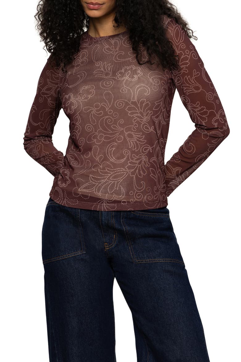 Floral Print Long Sleeve Mesh Top, Alternate, color, BOHEMIAN