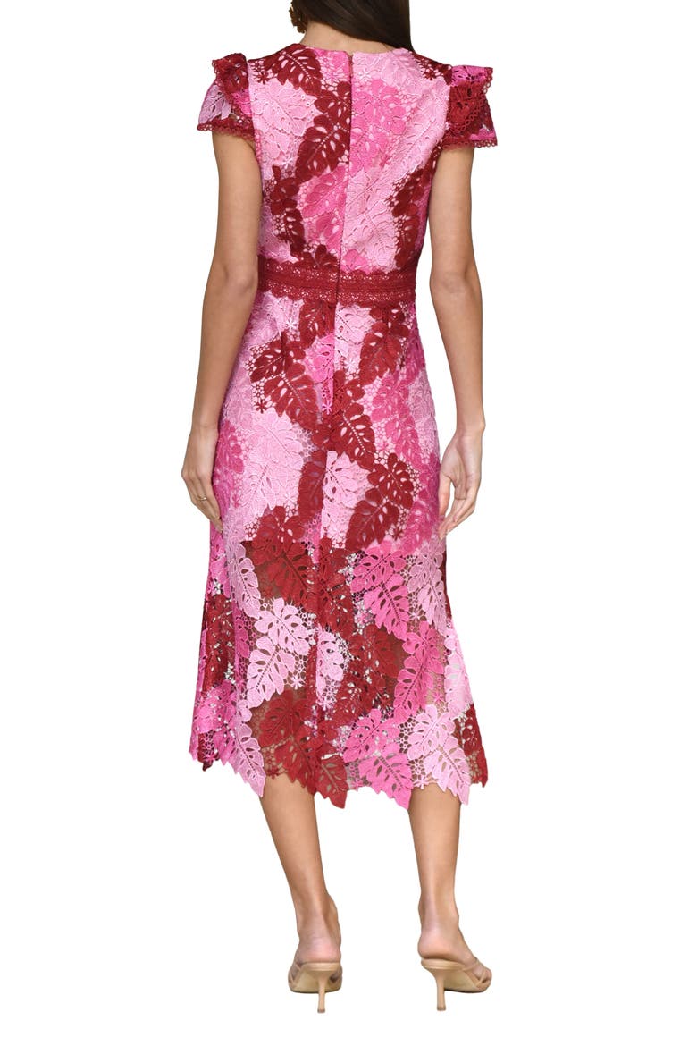 Adeline Palm Lace Midi Dress, Alternate, color, RED/ PINK