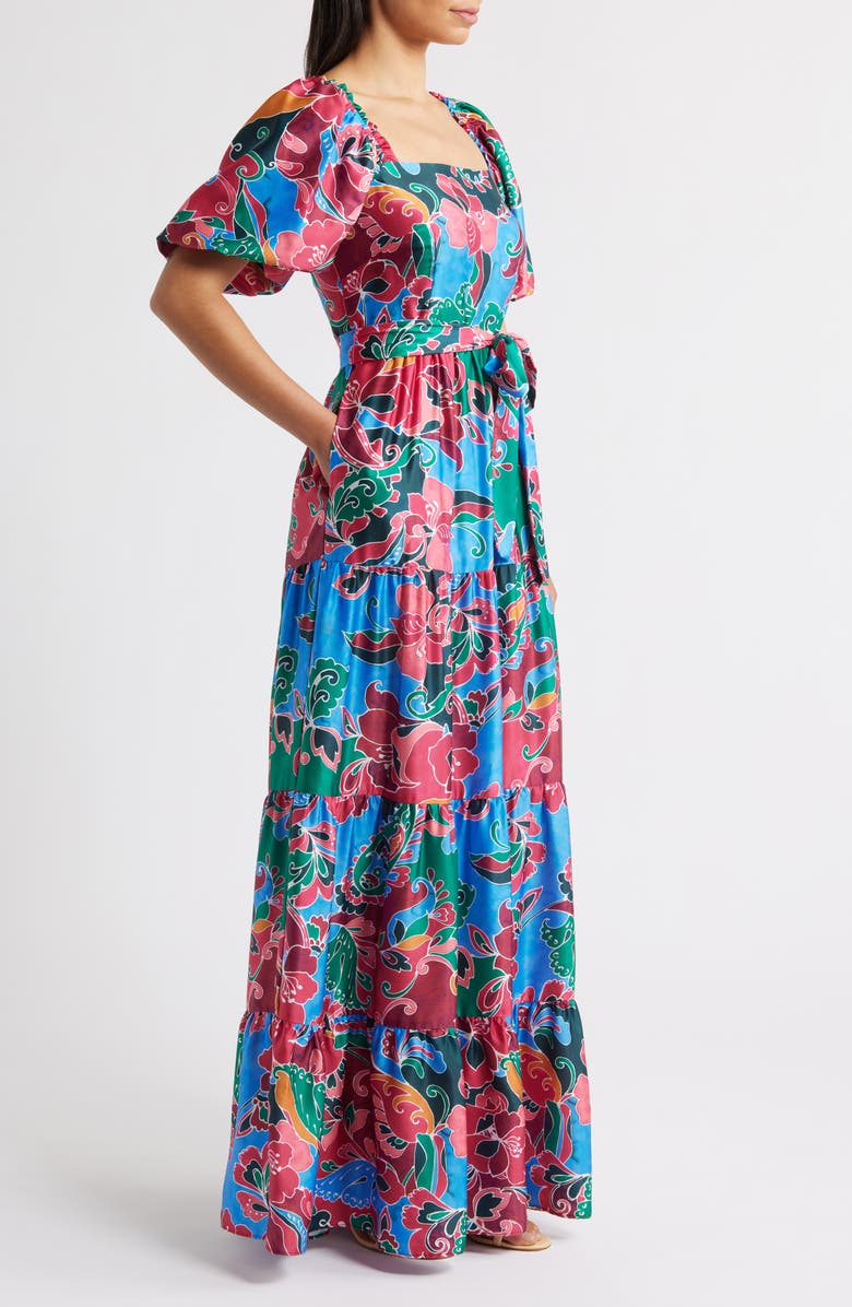 Eliza J Floral Tiered Maxi Dress, Alternate, color, Berry Mult