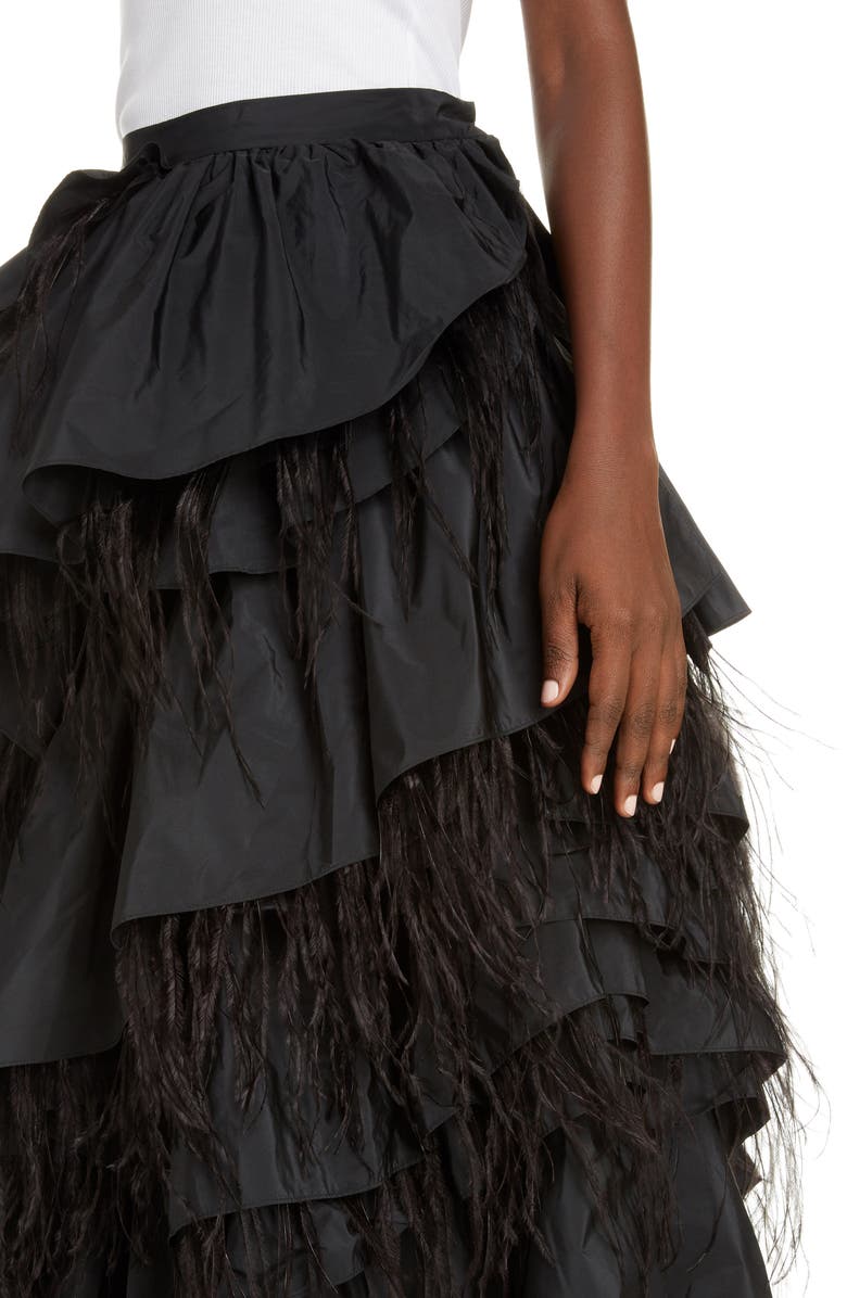 Dries Van Noten Shiloh Asymmetrical Tiered Taffeta & Feather Maxi Skirt, Alternate, color, 