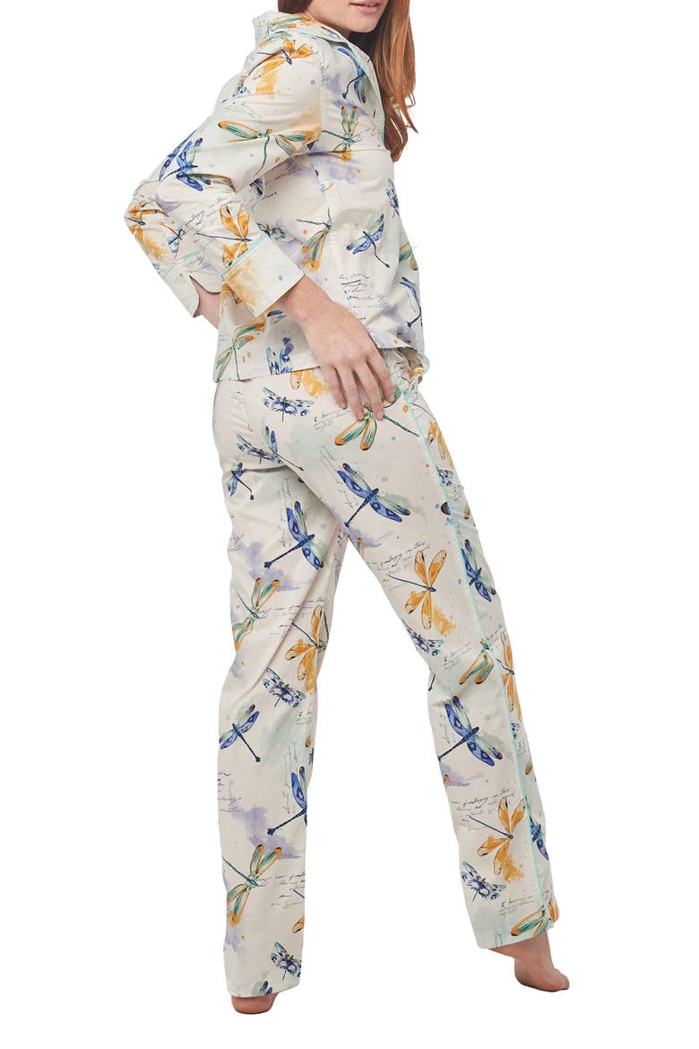 Emma Dragonflies Cotton Pajamas, Alternate, color, WHITE