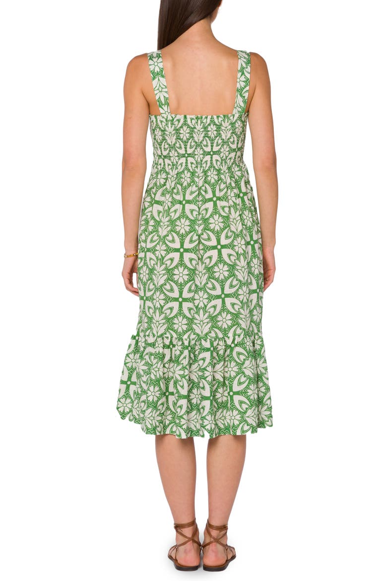 Smocked Empire Waist Midi Dress, Alternate, color, JUNIPER GREEN GEO