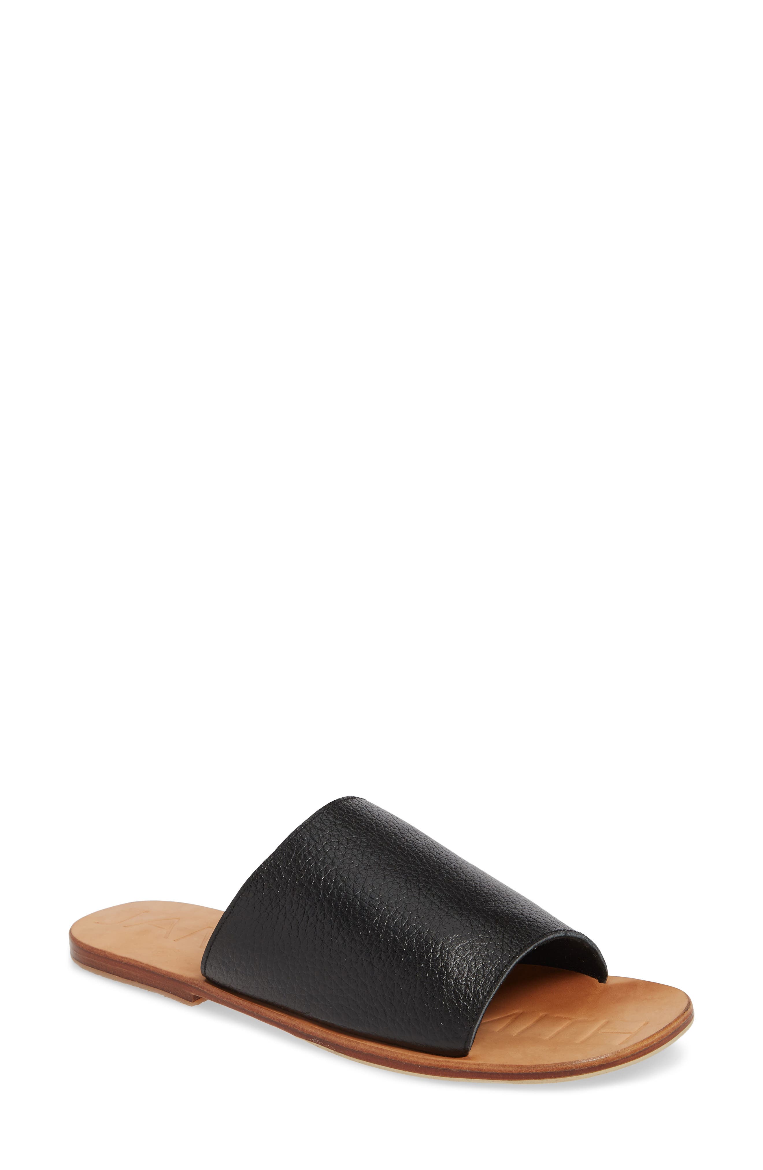 Off Duty Slide Sandal, Main, color, BLACK/ NATURAL LEATHER