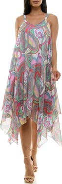 Nina Leonard Patterned Handkerchief Hem Dress