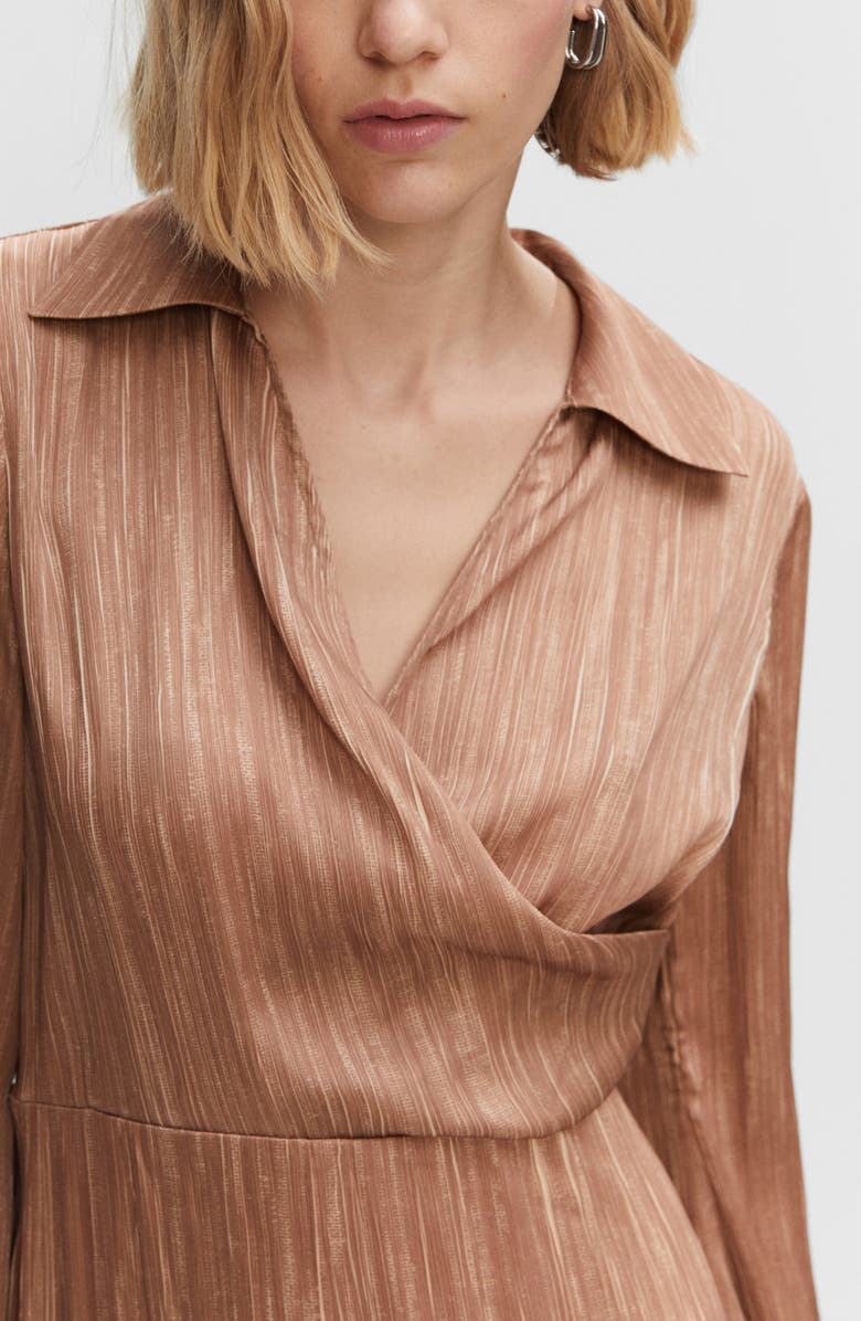 MANGO Wrap Front Long Sleeve Midi Dress, Alternate, color, 