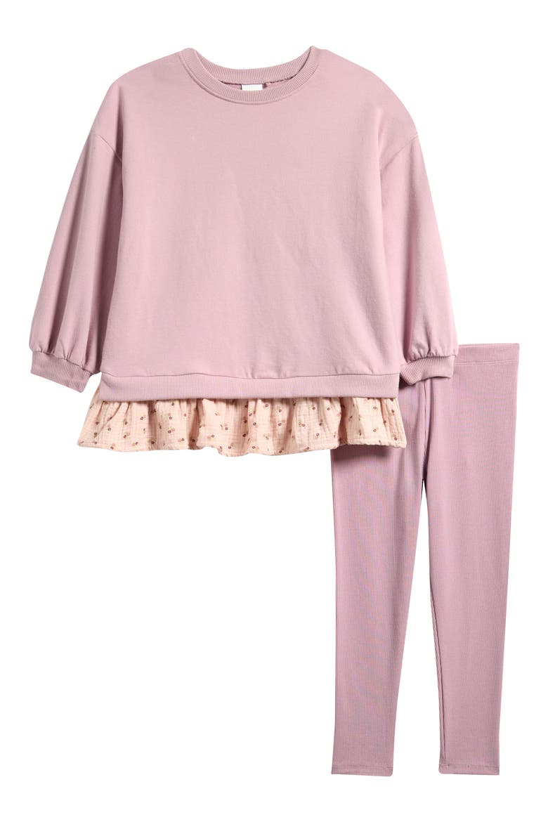 Kids' Long Sleeve Cotton Peplum T-Shirt & Leggings Set, Main, color, PINK