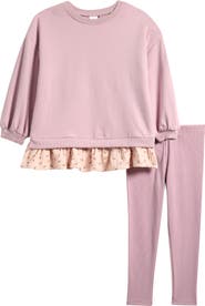 NEXT Kids' Long Sleeve Cotton Peplum T-Shirt & Leggings Set