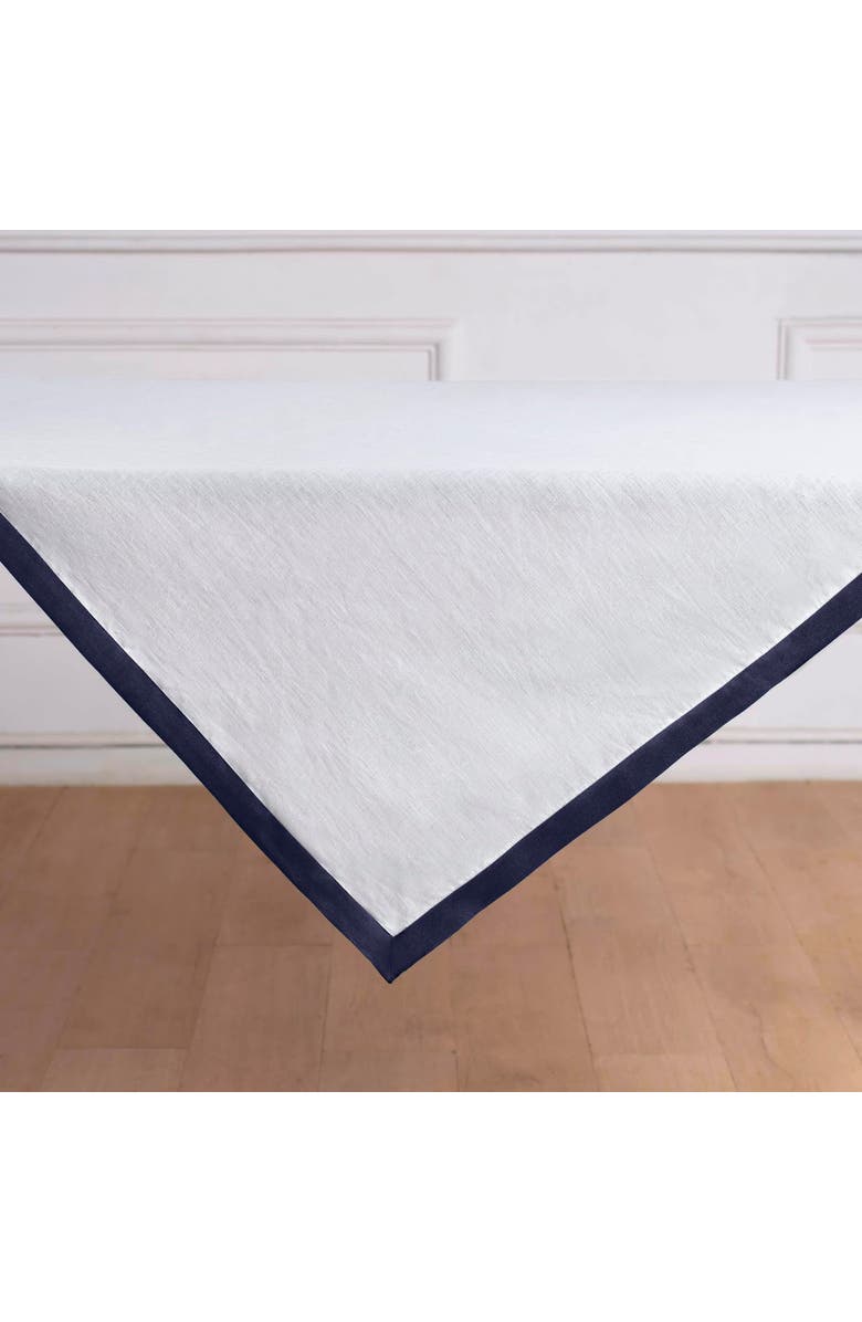 Solino Home Linen Table Throw - Classic, 52" x 52" Inch, Alternate, color, Navy And White