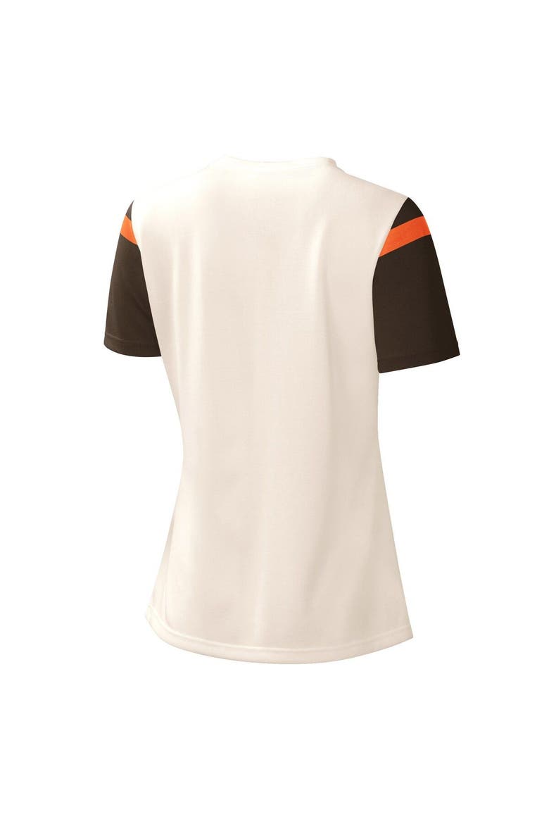Women's Starter Cream Cleveland Browns Kick Start V-Neck T-Shirt, Alternate, color, Cream