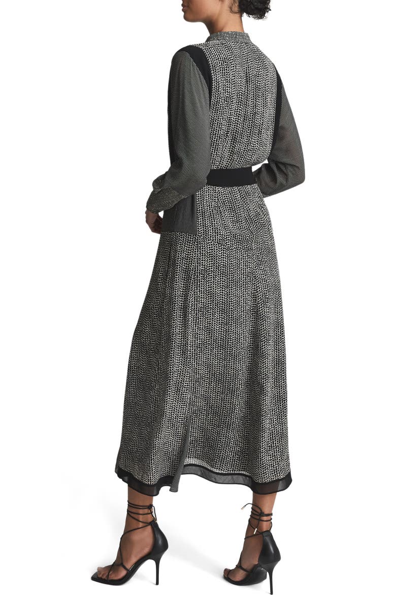 Tanis Mixed Print Long Sleeve A-Line Dress, Alternate, color, BLACK