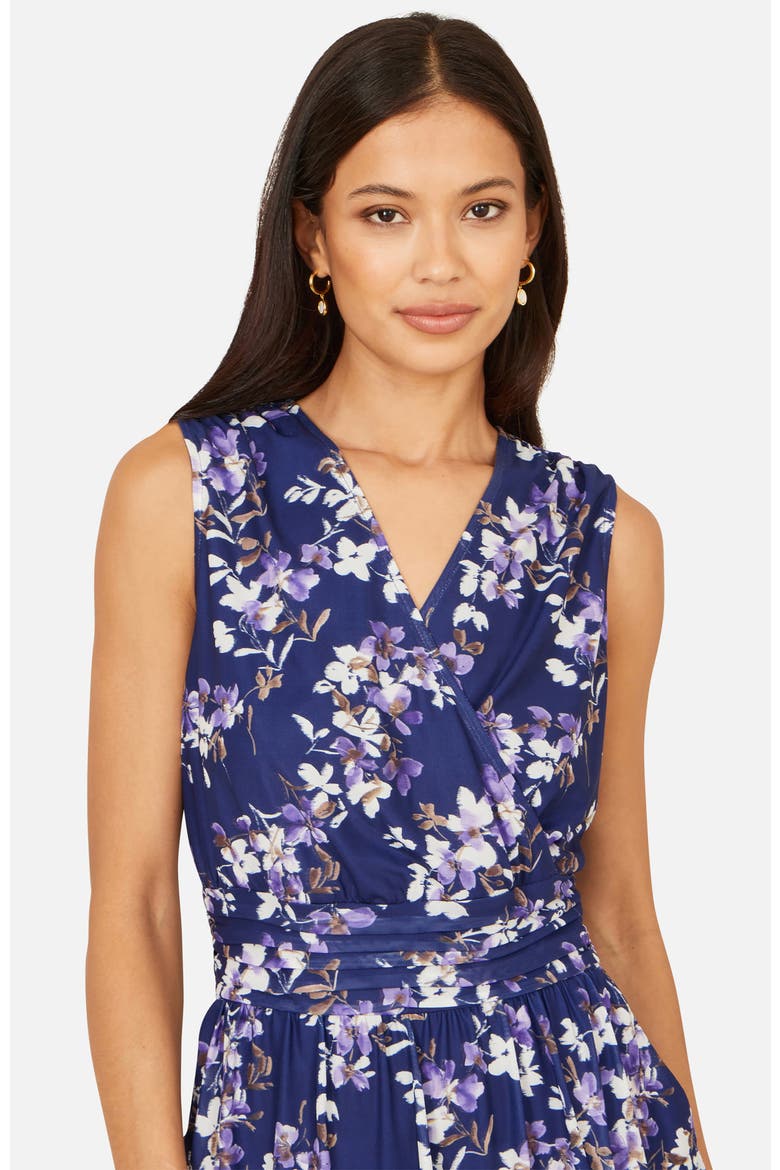Blossom Print Mesh Stretch Midi Dress, Alternate, color, Navy