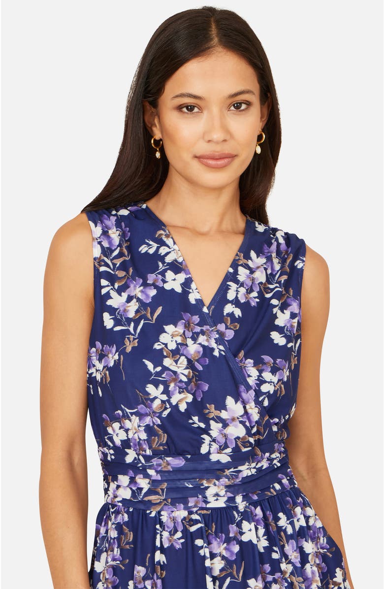 Yumi Blossom Print Mesh Stretch Midi Dress, Alternate, color, Navy